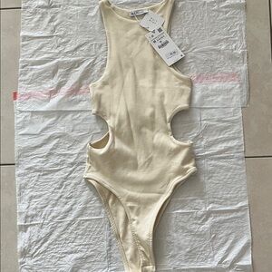 Zara Cream Cutout One Piece Swimsuit